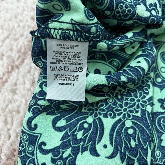 NWT LOFT Green Navy Long Sleeve Dress Knee Length Plisse Pleat Puff Sleeve Small - Picture 4 of 13